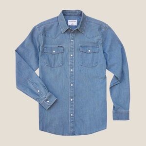 Poncho Light Blue Casual Denim Snap Button Down Shirt